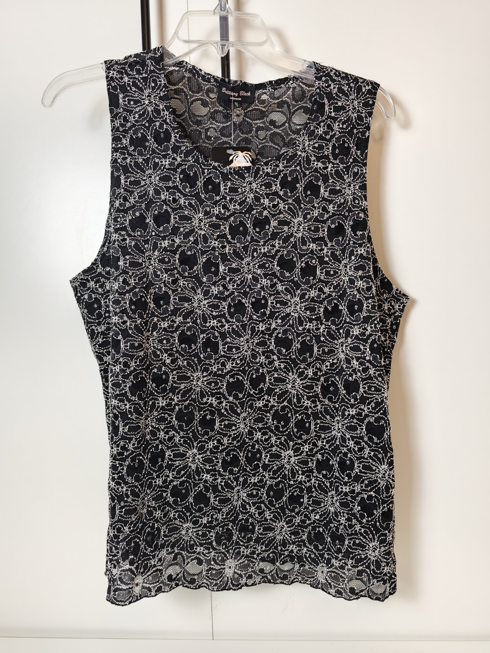 Brittany Black Lace Overlay Tank Top Black White Floral 2X 61117